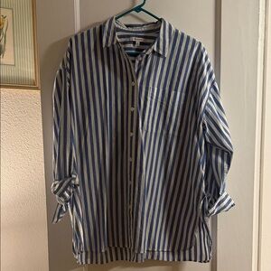 Blue and White Striped Poplin Shirt